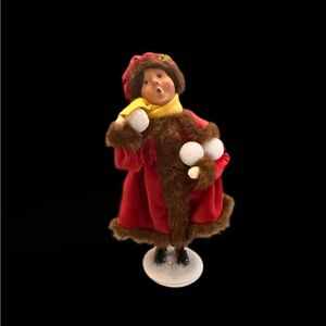 Byers’ Choice Ltd. Christmas Caroler Figure – Red Cloak Fur Trim – Signed Base